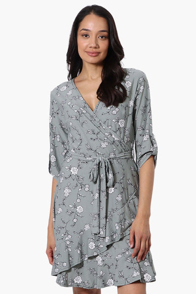 International INC Company Floral Belted Crossover Day Dress - Mint - Womens Day Dresses - Fairweather