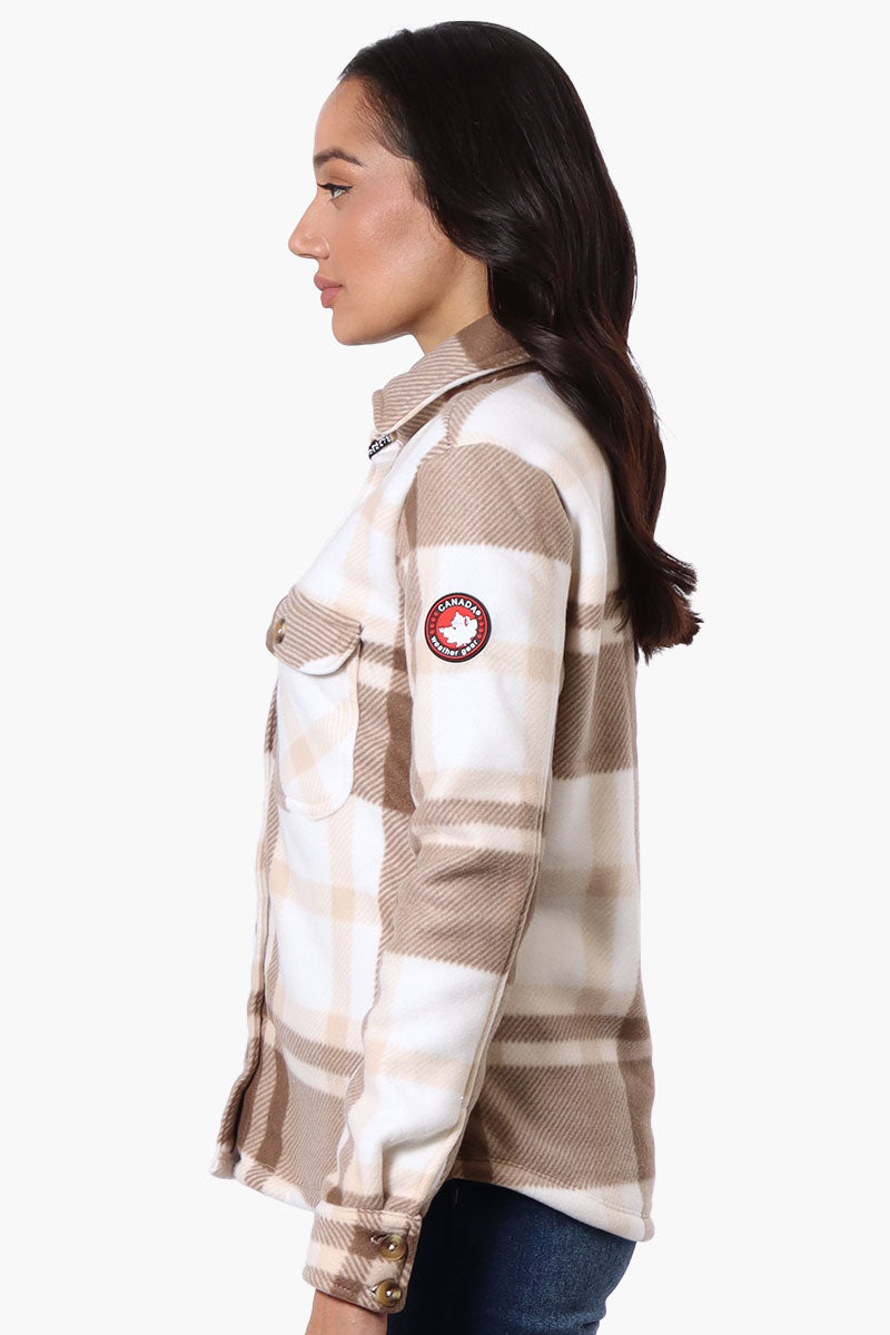 Canada Weather Gear Plaid Fleece Button Up Lightweight Jacket - Cream - Womens Lightweight Jackets - Fairweather