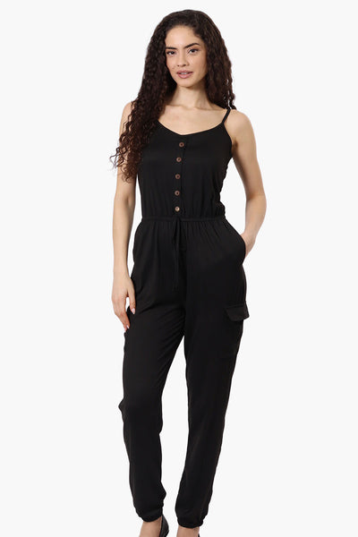 Urbanology Tie Waist Sleeveless Cargo Jumpsuit - Black - Womens Jumpsuits & Rompers - Fairweather