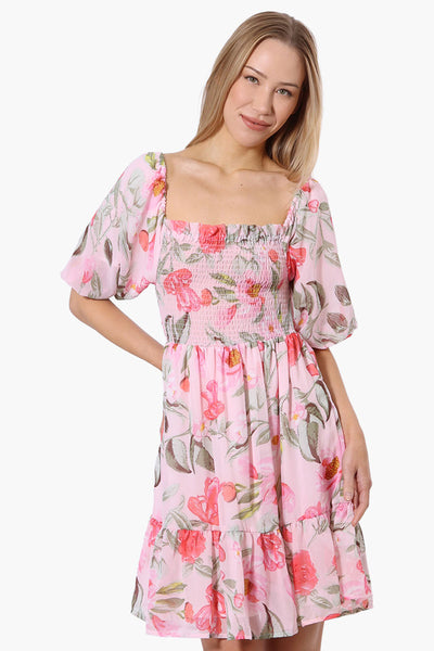 Majora Floral Puff Sleeve Smocked Day Dress - Pink - Womens Day Dresses - Fairweather