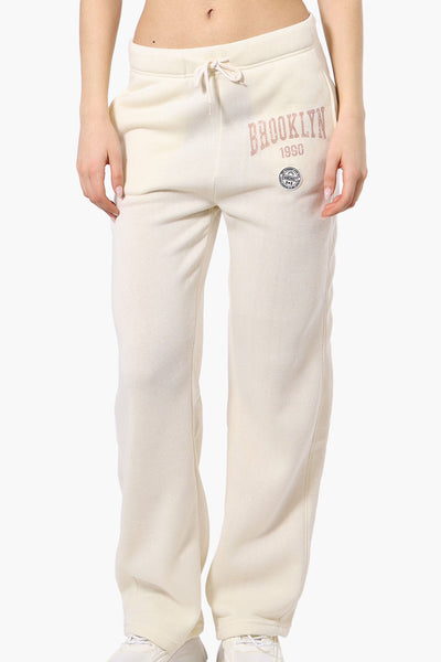 Fahrenheit Brooklyn Print Fleece Sweatpants - Cream - Womens Joggers & Sweatpants - Fairweather