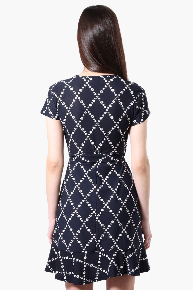 Beechers Brook Floral Belted Crossover Day Dress - Navy