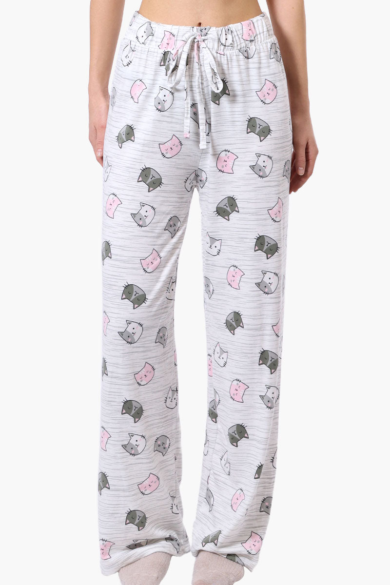 Canada Weather Gear Cat Pattern Wide Leg Pajama Pants - White - Womens Pajamas - Fairweather