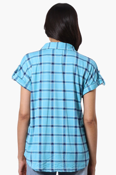 Urbanology Plaid Button Down Short Sleeve Shirt - Blue - Womens Shirts & Blouses - Fairweather