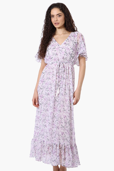 Limite Floral Tie Waist V-Neck Maxi Dress - Lavender - Womens Maxi Dresses - Fairweather