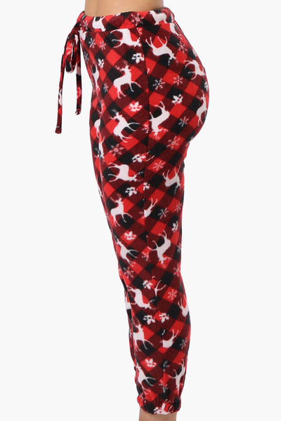 Canada Weather Gear Plaid Reindeer Pattern Fleece Pajama Bottoms - Red - Womens Pajamas - Fairweather