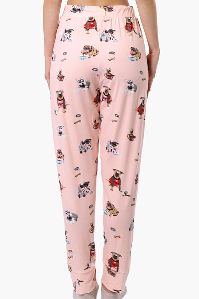 Canada Weather Gear Dog Pattern Tie Waist Pajama Pants - Pink - Womens Pajamas - Fairweather