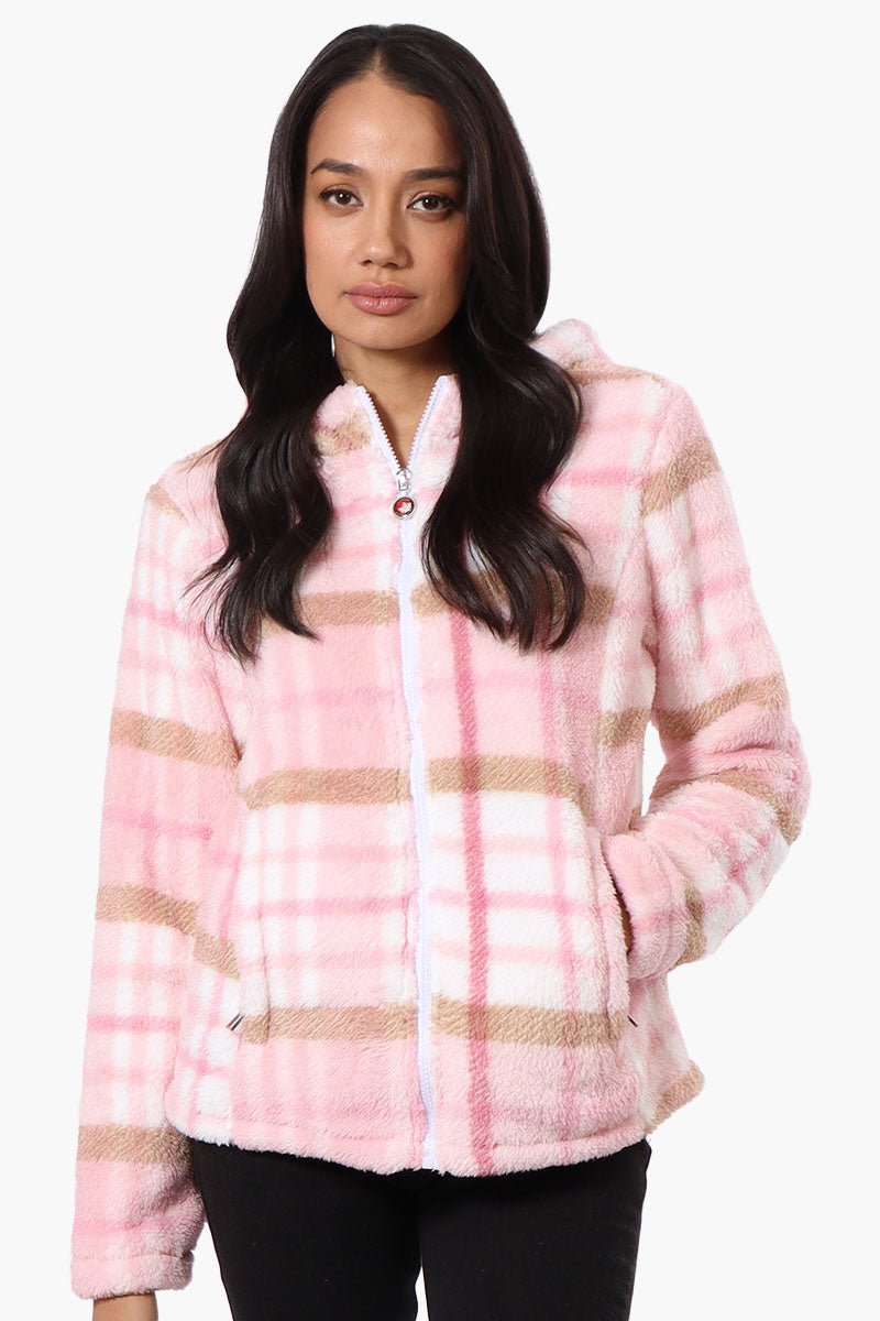 Canada Weather Gear Plush Plaid Hooded Lightweight Jacket - Pink - Womens Lightweight Jackets - Fairweather