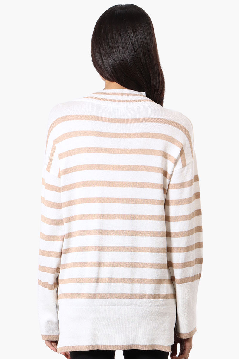 Beechers Brook Striped Mock Neck Pullover Sweater - Beige - Womens Pullover Sweaters - Fairweather