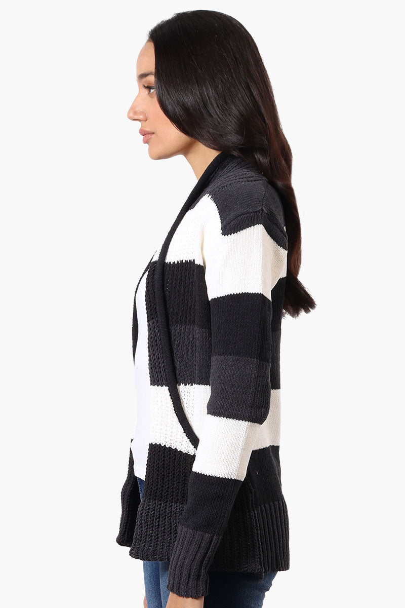 Beechers Brook Striped Fold Over Wrap Cardigan - Black - Womens Cardigans - Fairweather