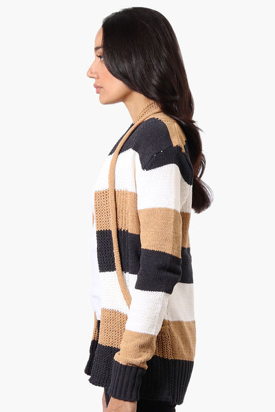 Beechers Brook Striped Fold Over Wrap Cardigan - Beige - Womens Cardigans - Fairweather