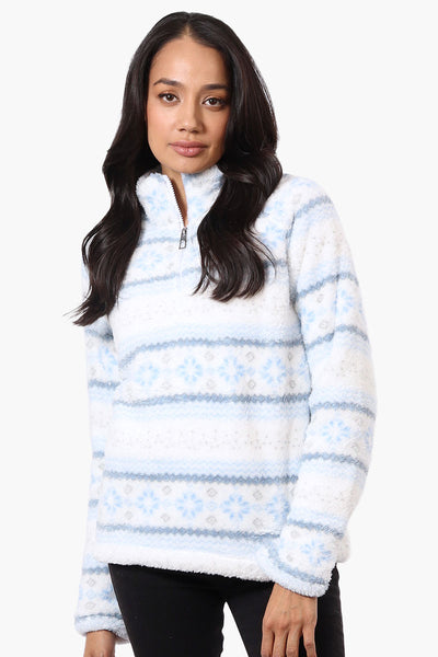 Canada Weather Gear Fair Isle Pattern 1/4 Zip Pullover Sweater - Blue - Womens Pullover Sweaters - Fairweather