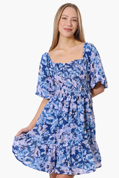 Majora Floral Puff Sleeve Smocked Day Dress - Blue - Womens Day Dresses - Fairweather