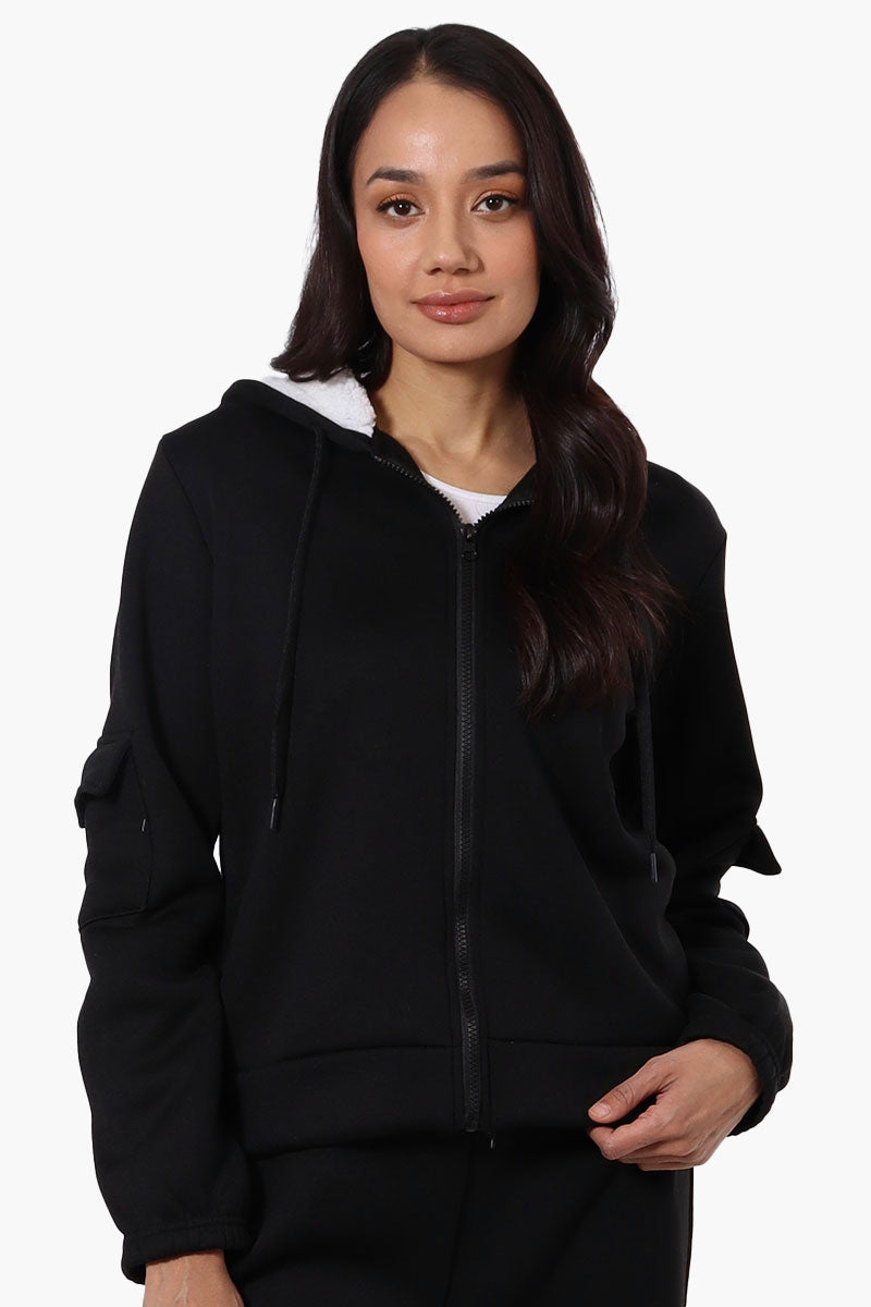 Fahrenheit Sherpa Lined Hood Zip Up Hoodie - Black - Womens Hoodies & Sweatshirts - Fairweather