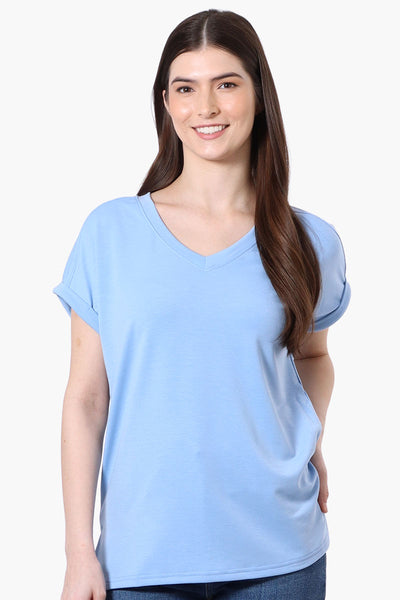 Runaway Bay Sport Cuffed Sleeve V-Neck Tee - Blue - Womens Tees & Tank Tops - Fairweather