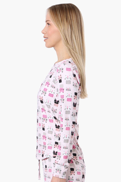 Canada Weather Gear Cat Pattern Henley Pajama Top - Pink - Womens Pajamas - Fairweather