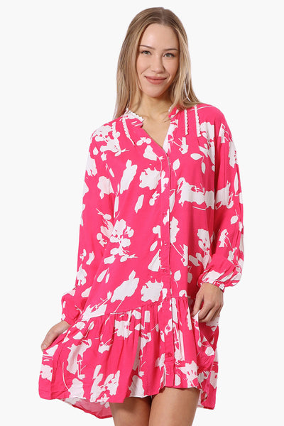 Beechers Brook Floral Longe Sleeve Button Up Day Dress - Pink - Womens Day Dresses - Fairweather