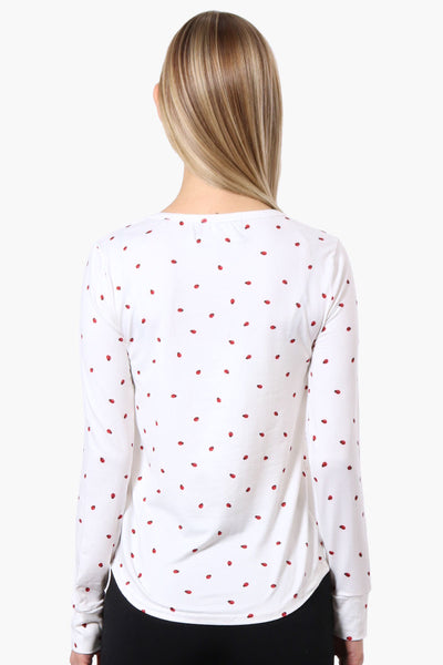 Canada Weather Gear Ladybug Pattern Henley Pajama Top - White - Womens Pajamas - Fairweather