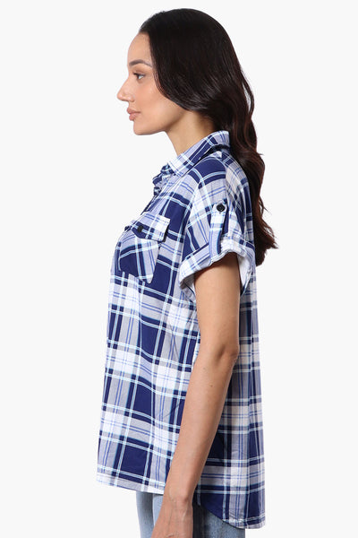 Urbanology Plaid Button Down Short Sleeve Shirt - Navy