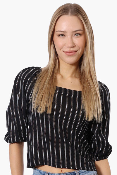 Beechers Brook Striped Square Neck Cropped Blouse - Black - Womens Shirts & Blouses - Fairweather