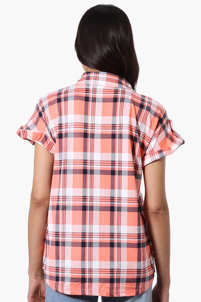 Urbanology Plaid Button Down Short Sleeve Shirt - Pink