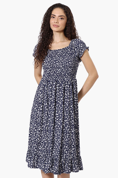 Beechers Brook Floral Smocked Tiered Day Dress - Navy - Womens Day Dresses - Fairweather