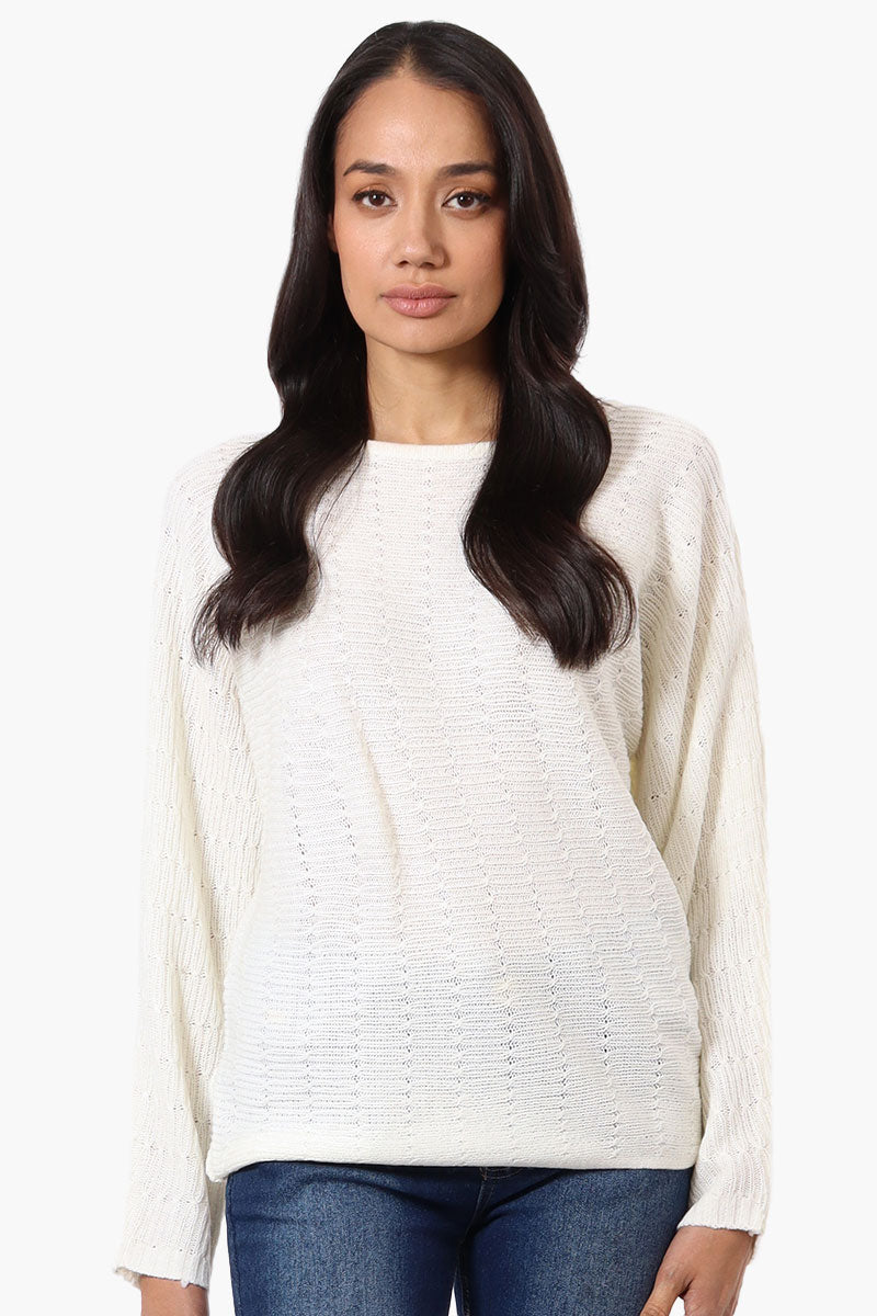 International INC Company Cable Knit Boat Neck Pullover Sweater - White - Womens Pullover Sweaters - Fairweather