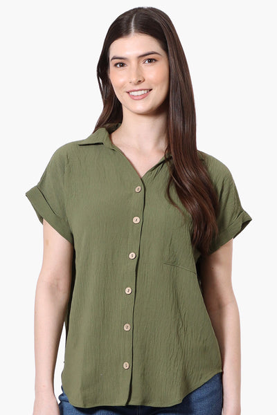 Urbanology Short Sleeve Button Down Shirt - Olive - Womens Shirts & Blouses - Fairweather