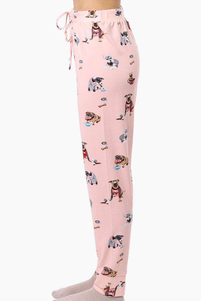 Canada Weather Gear Dog Pattern Tie Waist Pajama Pants - Pink - Womens Pajamas - Fairweather