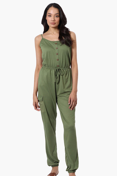 Urbanology Tie Waist Sleeveless Cargo Jumpsuit - Olive - Womens Jumpsuits & Rompers - Fairweather