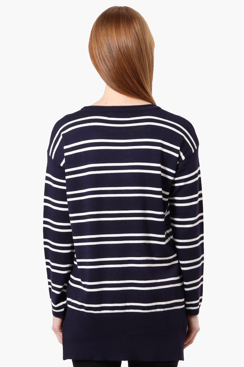 Beechers Brook Striped Round Neck Pullover Sweater - Navy - Womens Pullover Sweaters - Fairweather