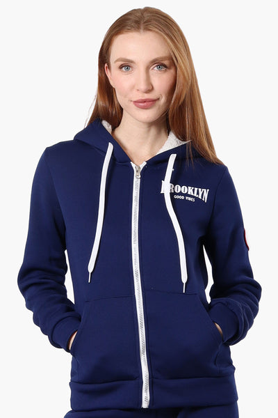 Fahrenheit Fleece Lined Brooklyn Print Hoodie - Navy - Womens Hoodies & Sweatshirts - Fairweather