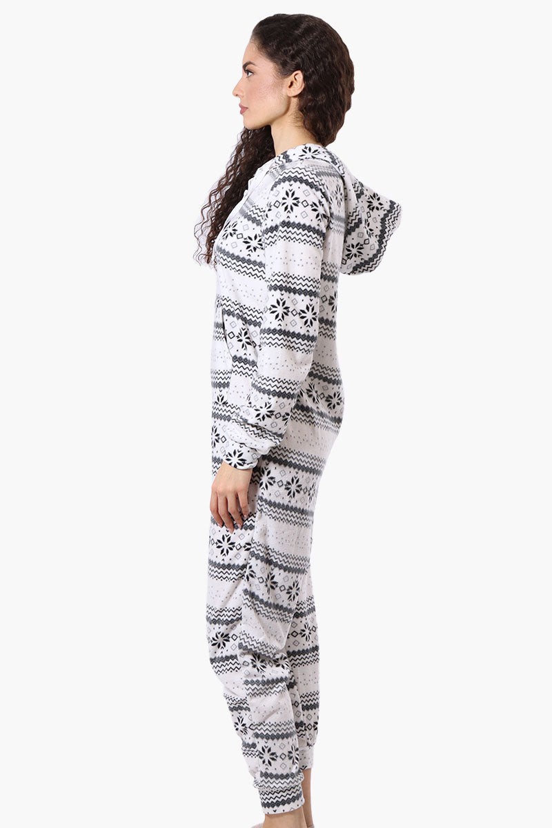 Canada Weather Gear Hooded Festive Pattern Fleece Onesie - White - Womens Onesies - Fairweather