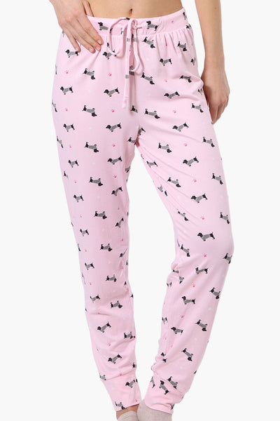 Canada Weather Gear Dachshund Pattern Tie Waist Pajama Pants - Pink - Womens Pajamas - Fairweather