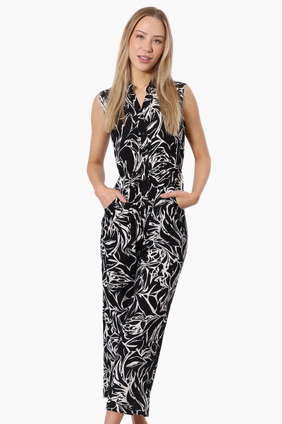 International INC Company Floral Button Up Jumpsuit - Black - Womens Jumpsuits & Rompers - Fairweather