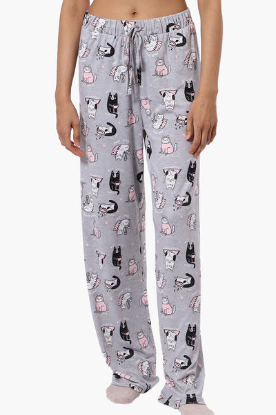 Canada Weather Gear Cat Pattern Wide Leg Pajama Pants - Grey - Womens Pajamas - Fairweather