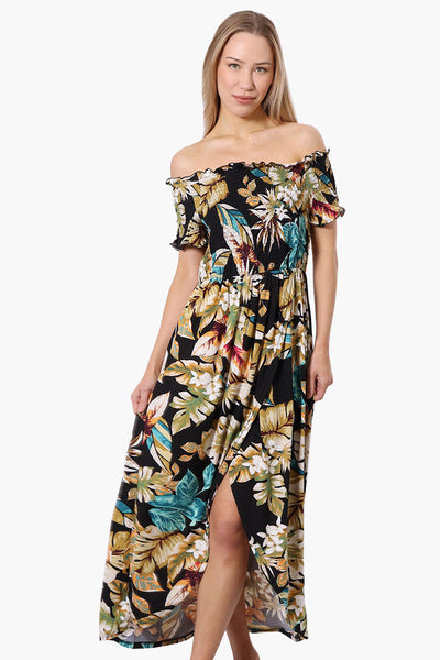 International INC Company Floral Off Shoulder Crossover Maxi Dress - Black - Womens Maxi Dresses - Fairweather