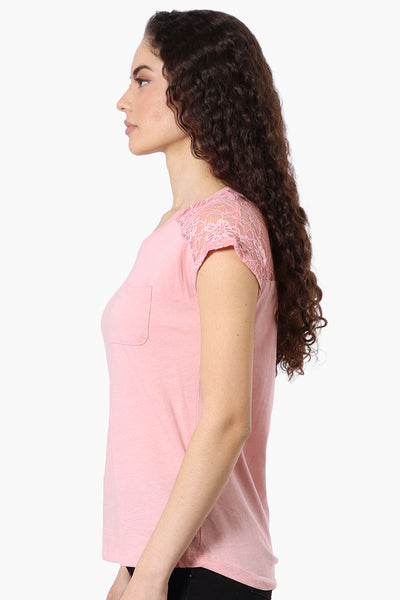 Majora Floral Lace Cap Sleeve Tee - Pink - Womens Tees & Tank Tops - Fairweather