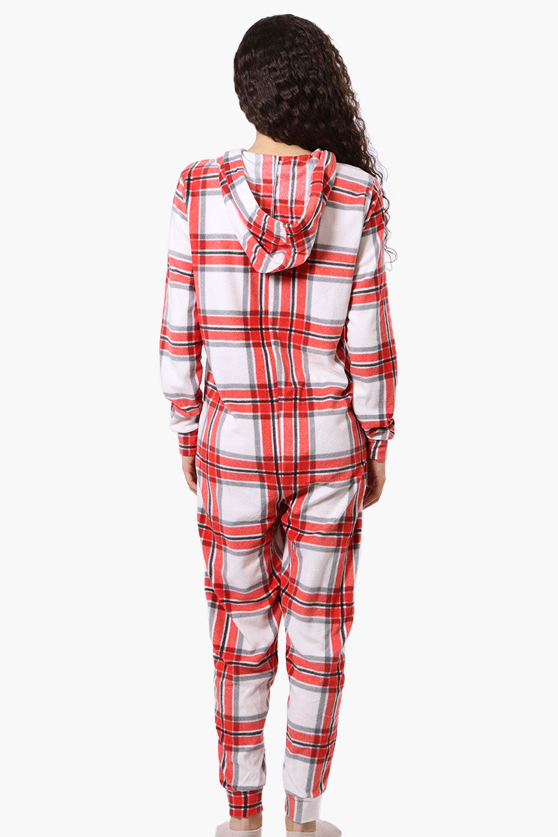 Canada Weather Gear Hooded Plaid Fleece Onesie - White - Womens Onesies - Fairweather