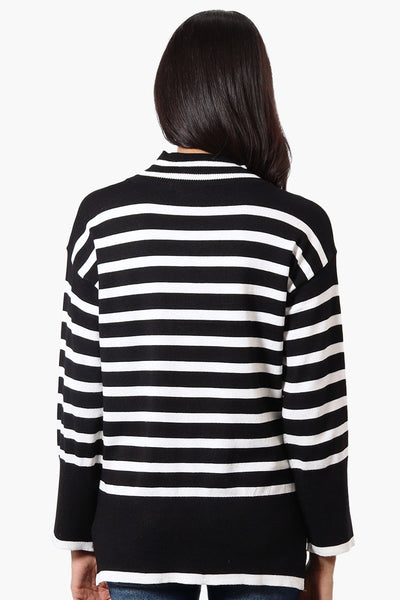 Beechers Brook Striped Mock Neck Pullover Sweater - Black - Womens Pullover Sweaters - Fairweather