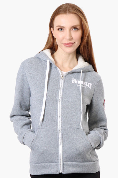 Fahrenheit Fleece Lined Brooklyn Print Hoodie - Grey - Womens Hoodies & Sweatshirts - Fairweather