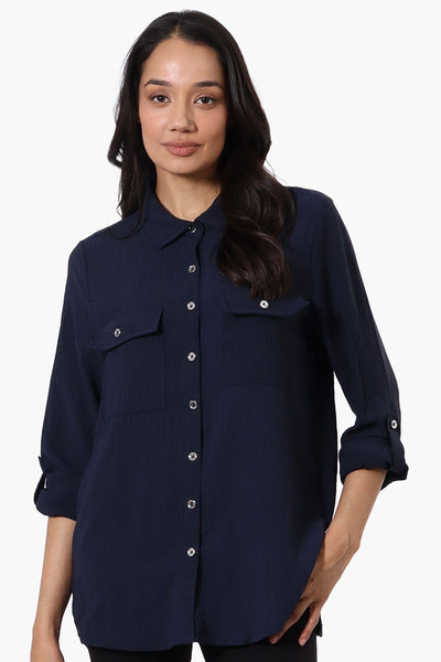 International INC Company Button Down Roll Up Sleeve Shirt - Navy - Womens Shirts & Blouses - Fairweather