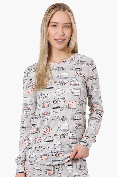 Canada Weather Gear Coffee Pattern Pajama Top - Grey - Womens Pajamas - Fairweather