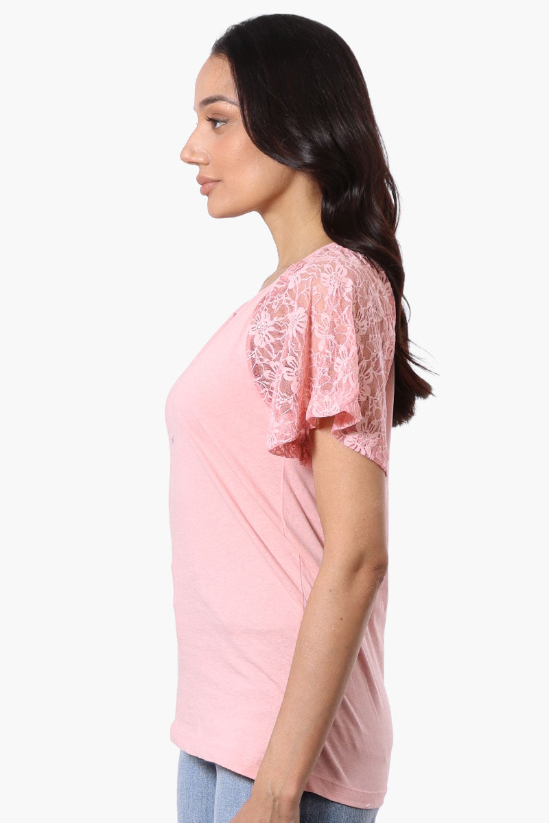 Majora Lace Cap Sleeve V-Neck Tee - Pink