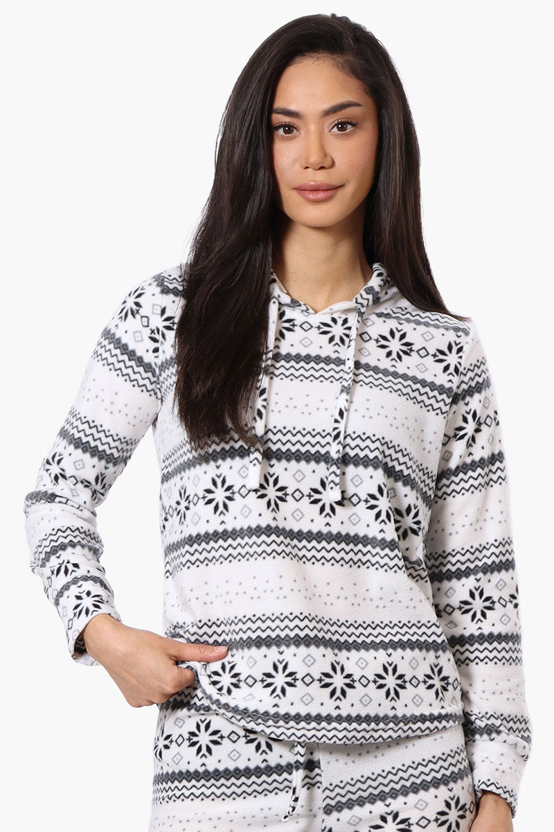 Canada Weather Gear Festive Pattern Hooded Pajama Top - White - Womens Pajamas - Fairweather