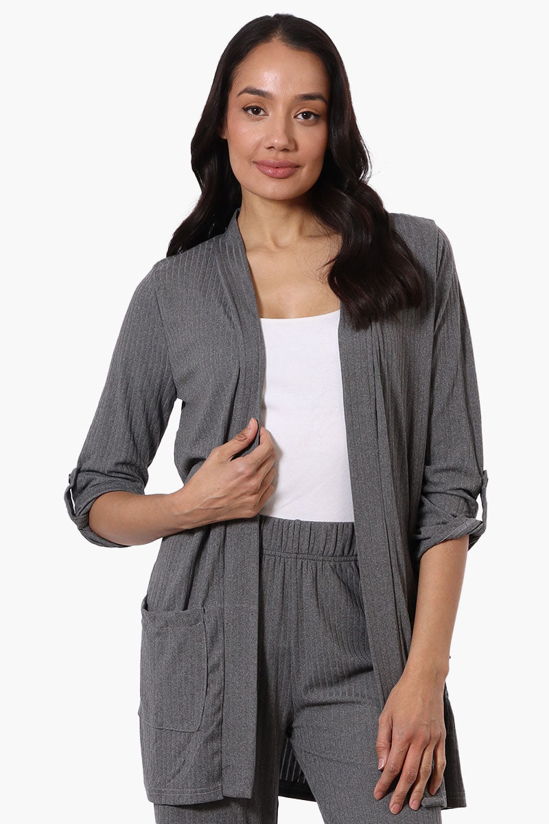 Majora Ribbed Roll Up Sleeve Wrap Cardigan - Grey - Womens Cardigans - Fairweather