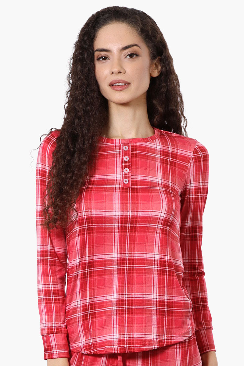 Canada Weather Gear Plaid Henley Pajama Top - Red - Womens Pajamas - Fairweather