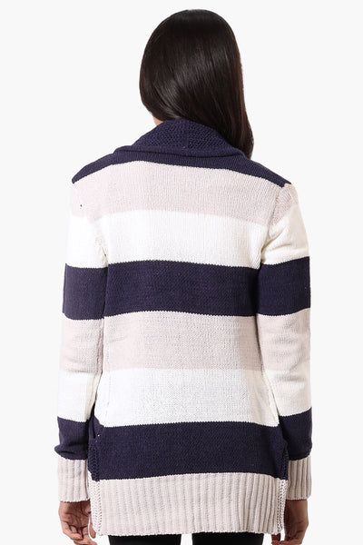 Beechers Brook Striped Fold Over Wrap Cardigan - Navy - Womens Cardigans - Fairweather