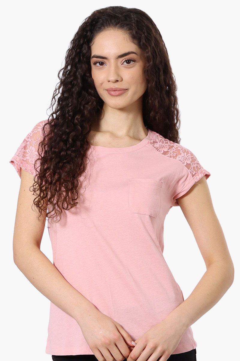 Majora Floral Lace Cap Sleeve Tee - Pink - Womens Tees & Tank Tops - Fairweather