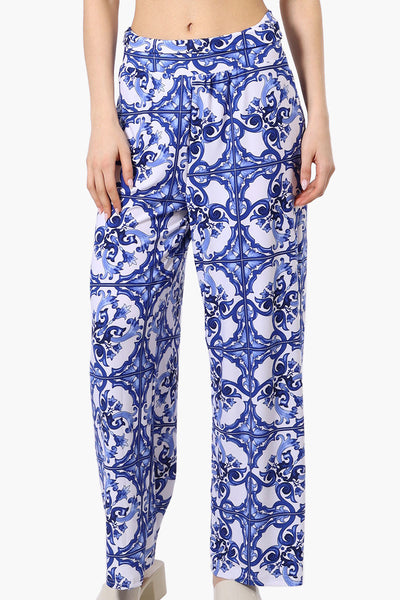 International INC Company Patterned Fold Over Palazzo Pants - Blue - Womens Pants - Fairweather